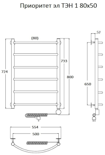 Электрический полотенцесушитель Тругор Приоритет 1 80x50см хром Приоритет1/элТЭН8050